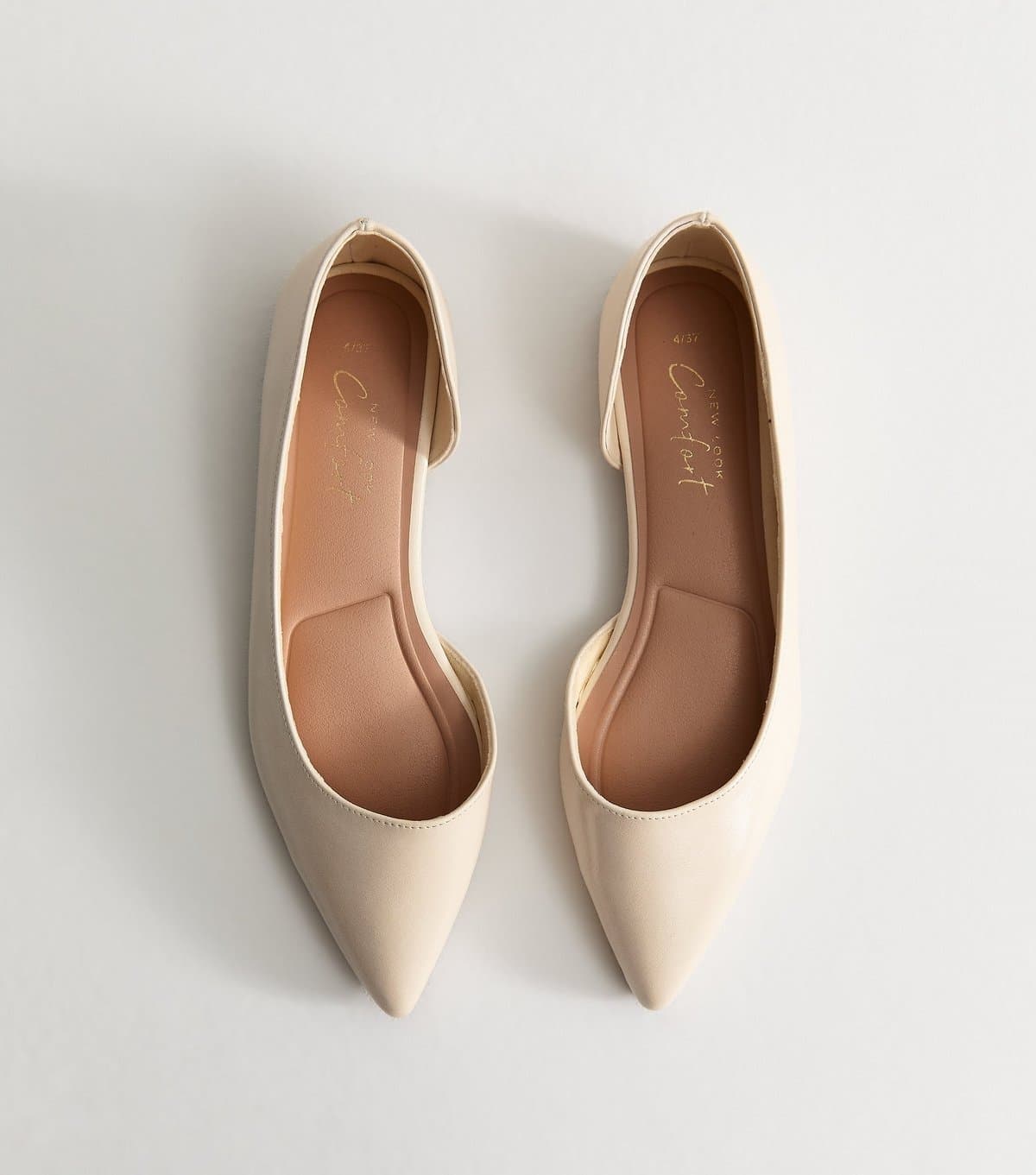 New Look Women's Off White Faux Leather D'Orsay Ballerina Flats Vegan New Look