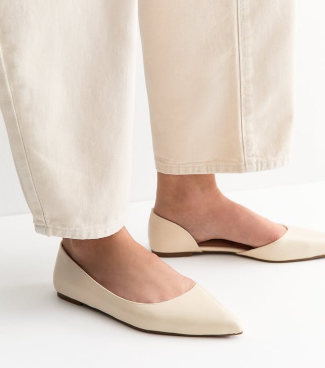 New Look Women's Off White Faux Leather D'Orsay Ballerina Flats Vegan New Look - 2