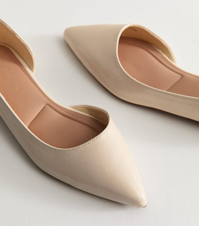 New Look Women's Off White Faux Leather D'Orsay Ballerina Flats Vegan New Look - 3