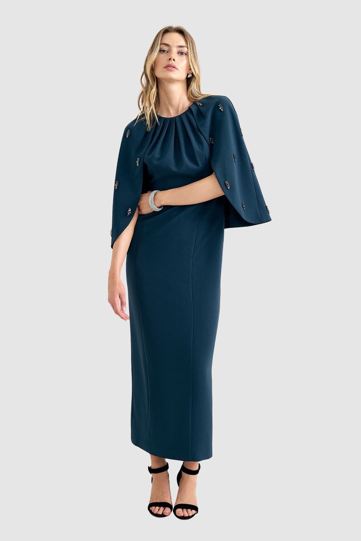 Phase Eight Phase Eight Women's Petite Michelle Embellished Cape Dress in Teal