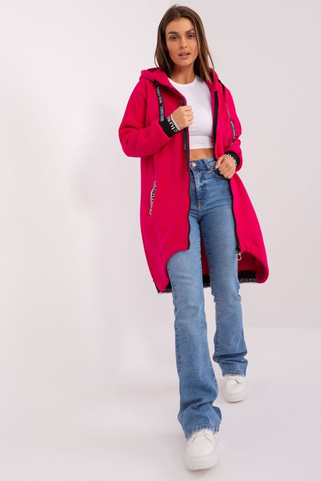 Love Lace Love Lace Women's Soft Cotton Hooded Zip Sweatshirt in Fuchsia