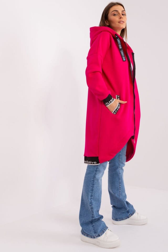 Love Lace Love Lace Women's Soft Cotton Hooded Zip Sweatshirt in Fuchsia - 2
