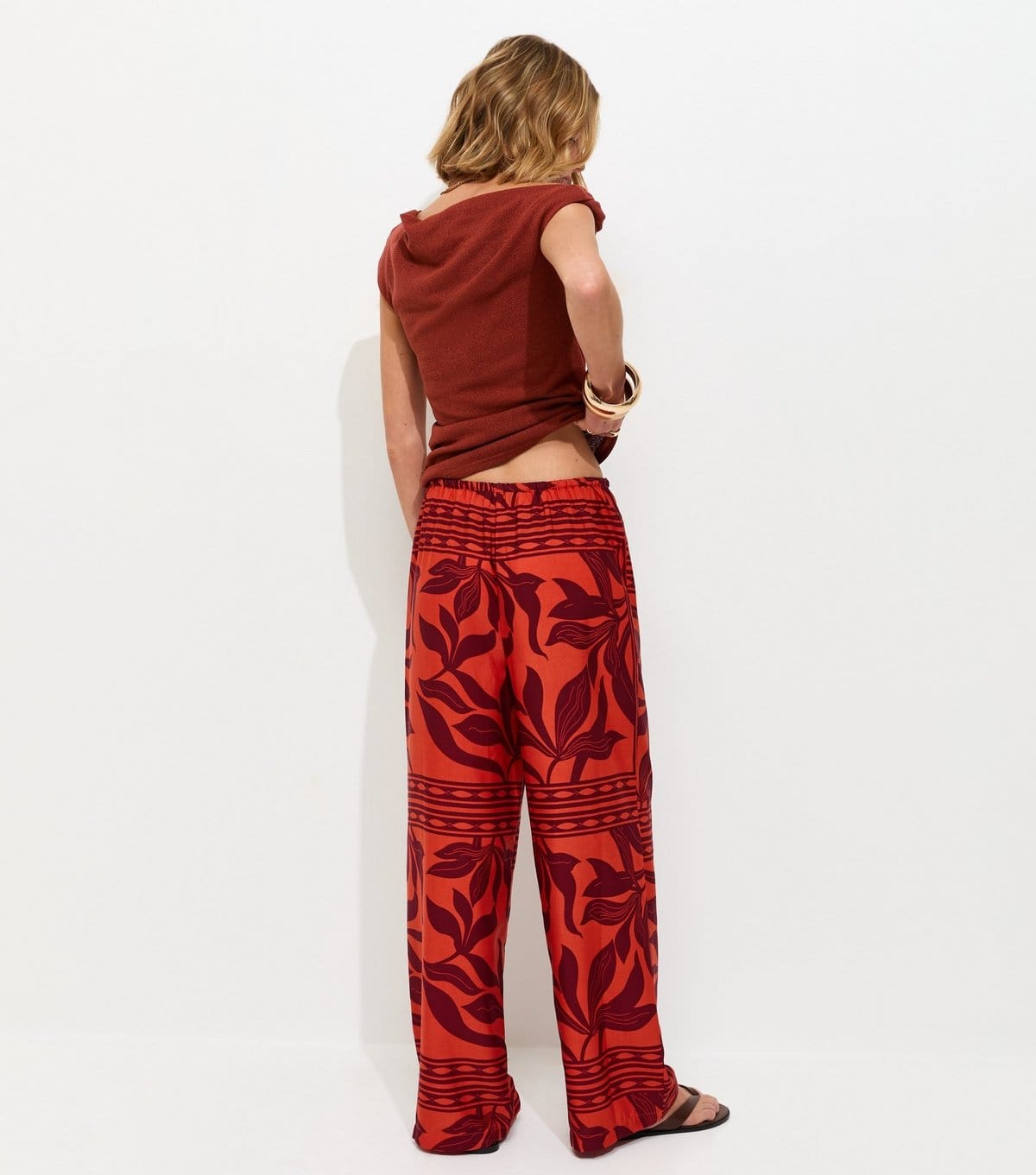 New Look Women's Red Palm Print Drawstring Wide Leg Trousers New Look - 4
