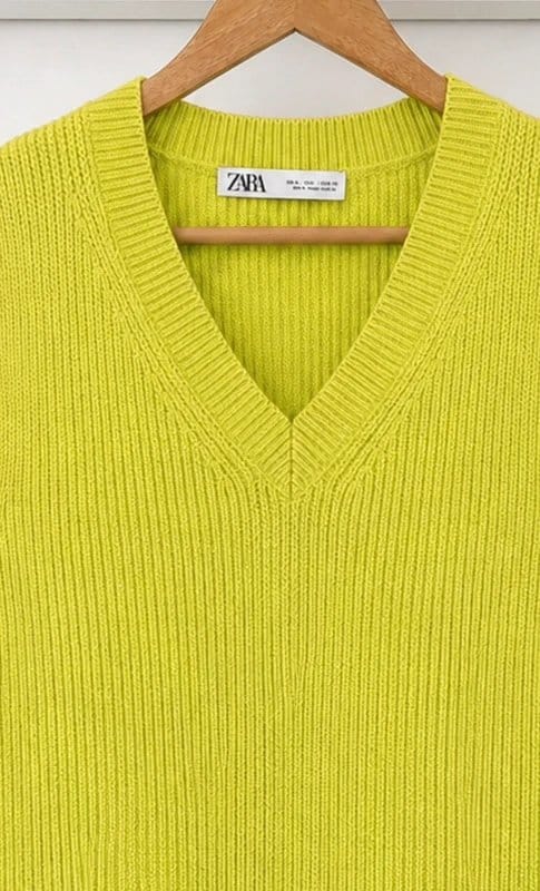 Zara Lime Green Ribbed Knit Sweater Vest Top Size L 16-18