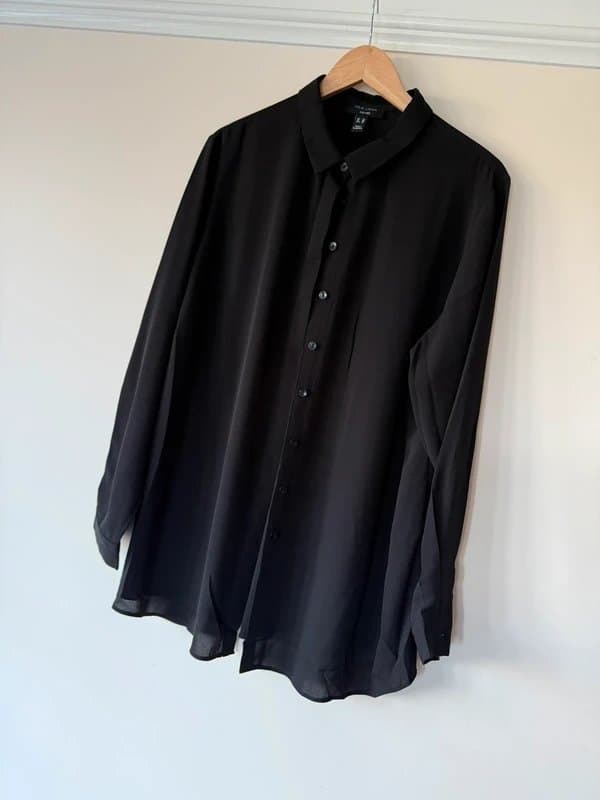 New Look New Look Curves Black Chiffon Button Up Shirt Blouse Size 22