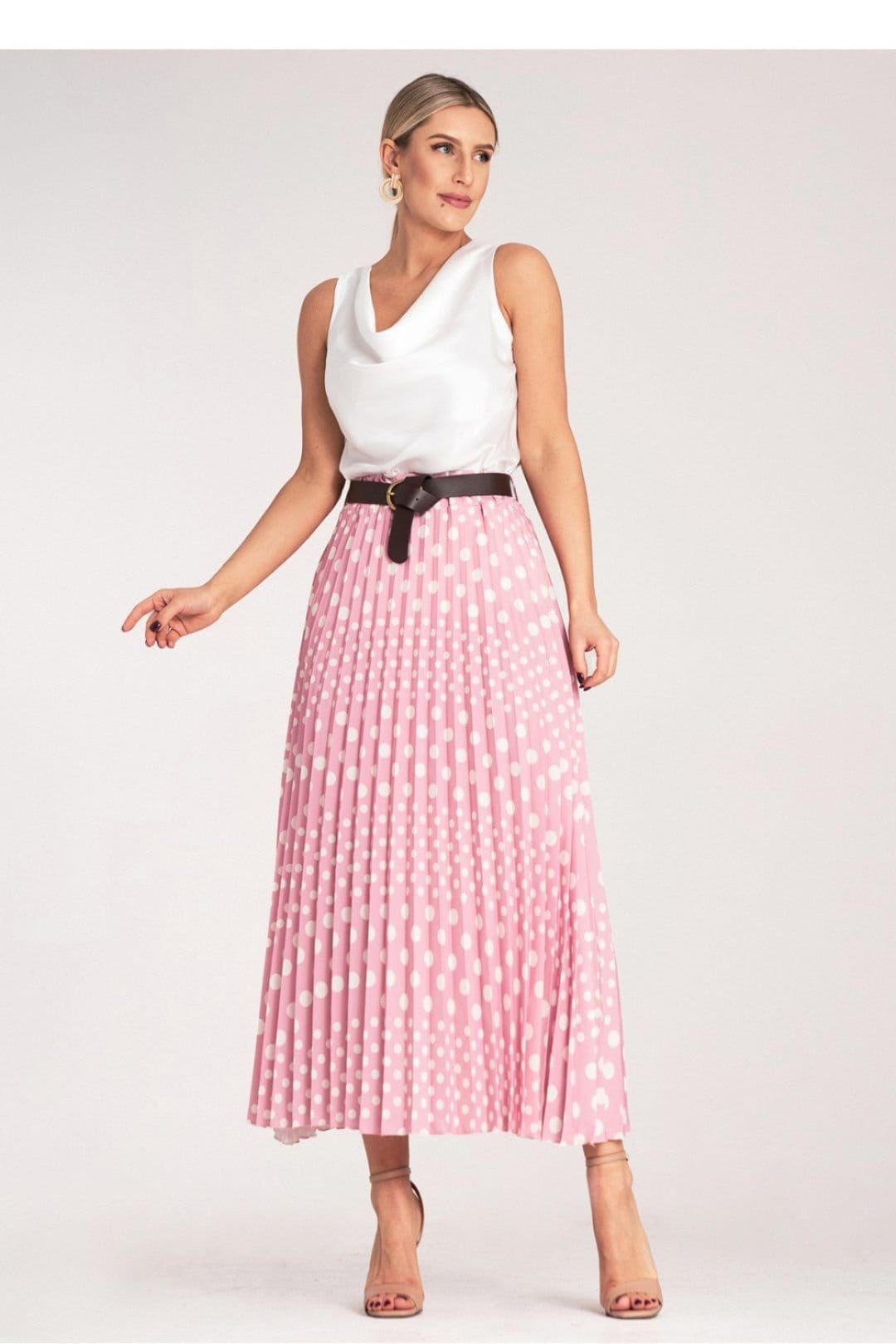 Love Lace Pink Polka Dot Pleated Midi Skirt