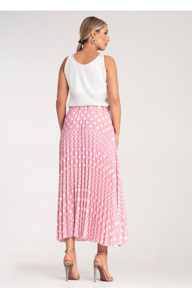 Love Lace Love Lace Women's High Waist Belted Polka Dot Pleated Midi Skirt in Pink - 3