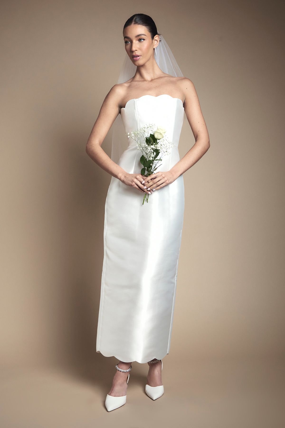 Coast Coast Women's Scallop Detail Twill Column Wedding Dress in Ivory - 2