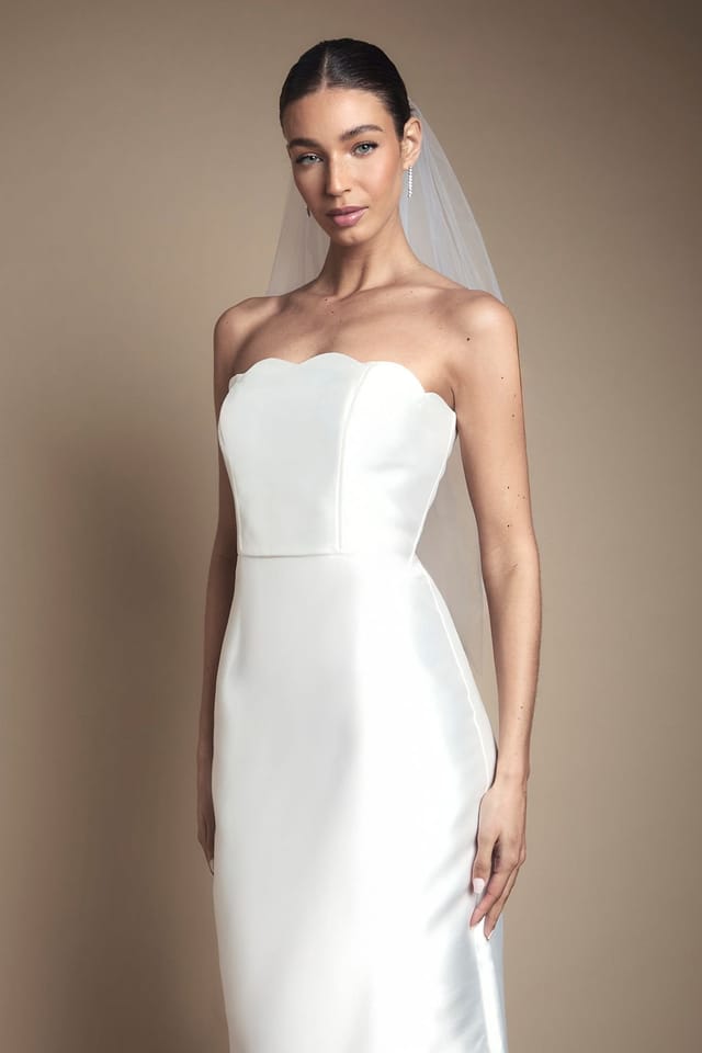 Coast Coast Women's Scallop Detail Twill Column Wedding Dress in Ivory - 2