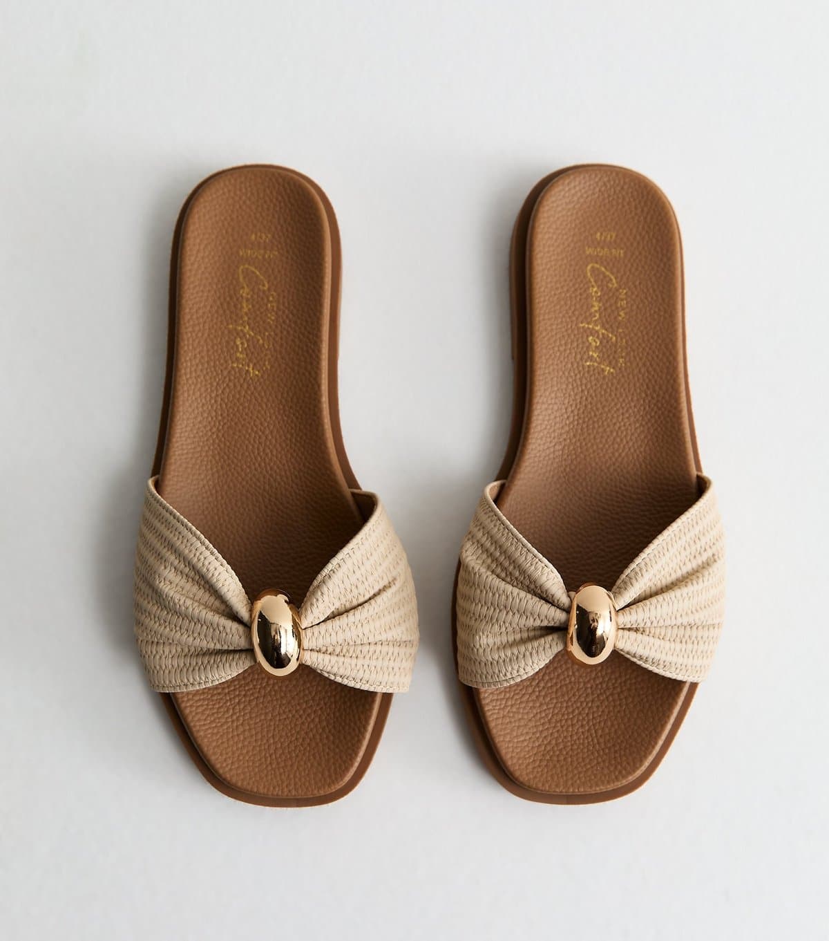 New Look Women's Wide Fit Cream Faux Leather Ring Mule Sandals Vegan New Look
