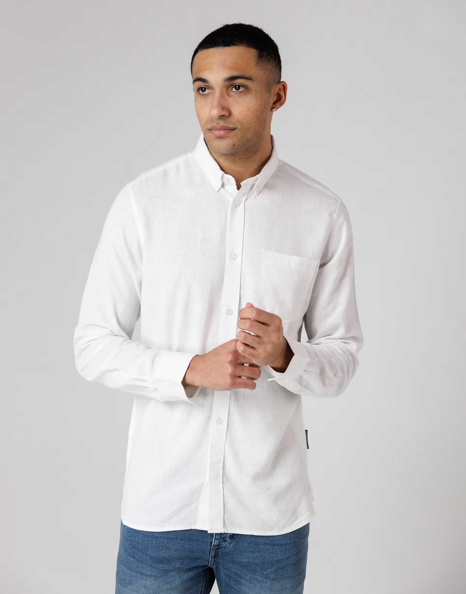 ASOS ASOS White Linen Blend Long Sleeve Shirt