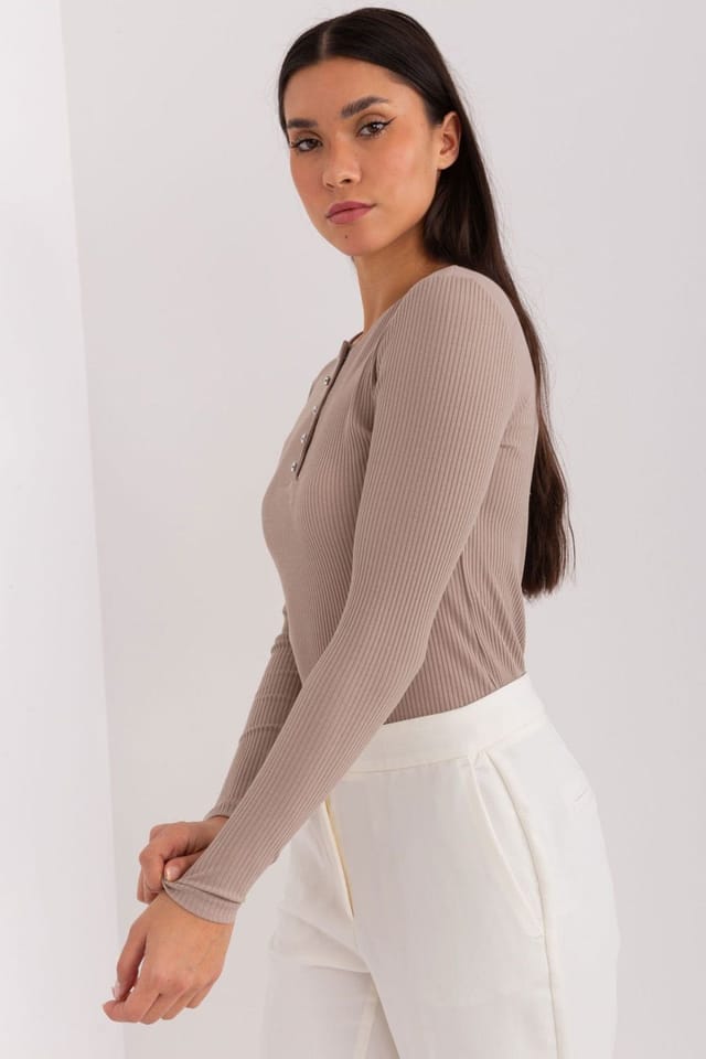 Love Lace Love Lace Women's Cotton Ribbed Embellished Button Blouse in Beige - 2
