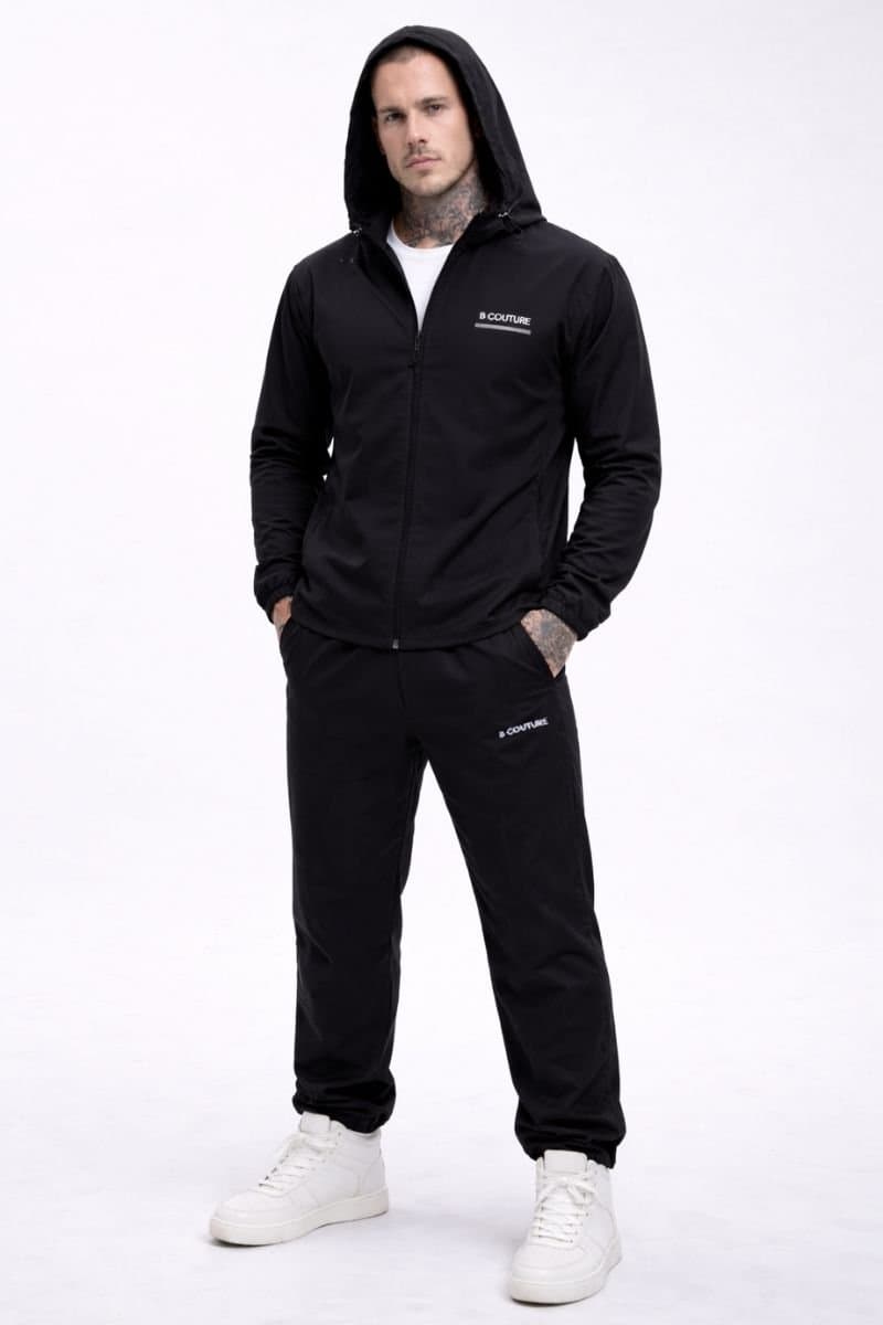 BCouture BCouture Men's Zip Jacket & Track Pant Tracksuit Set in Black