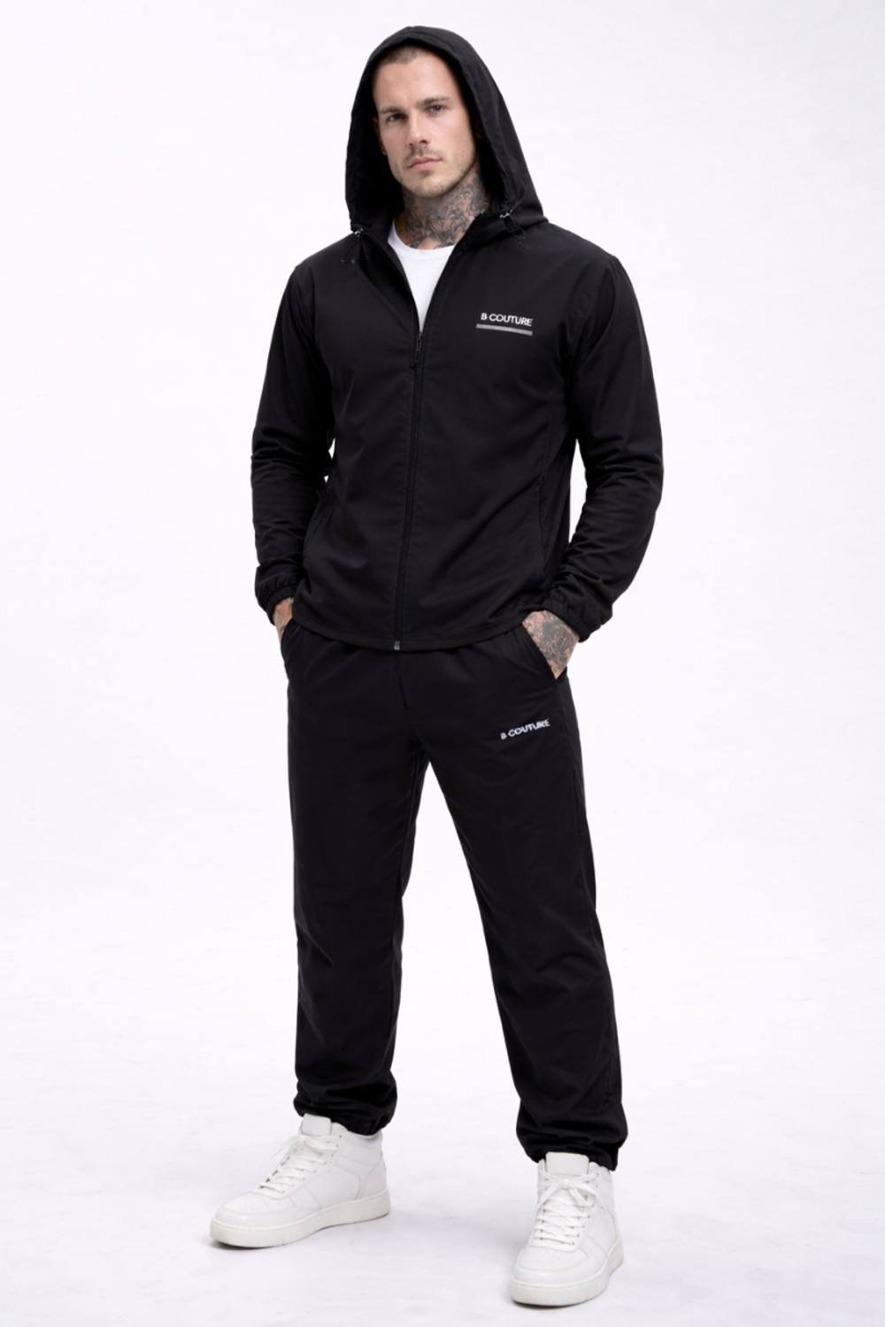BCouture BCouture Men's Zip Jacket & Track Pant Tracksuit Set in Black - 3