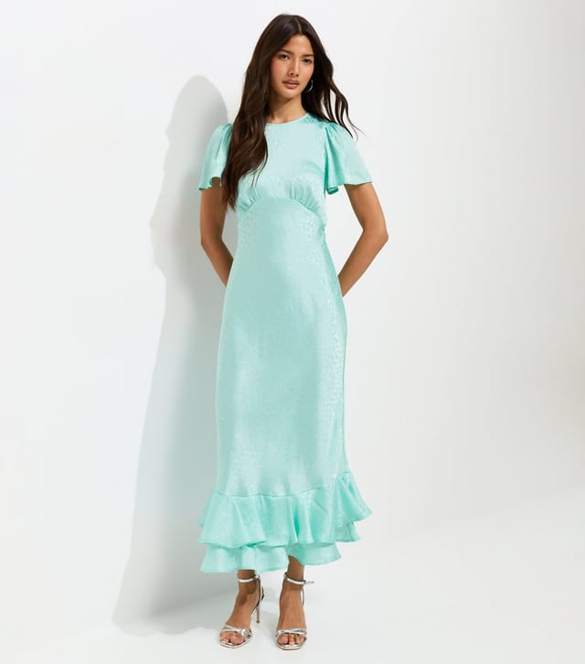 New Look Women's Light Blue Satin Ruffled Hem Midi Dress New Look - 2