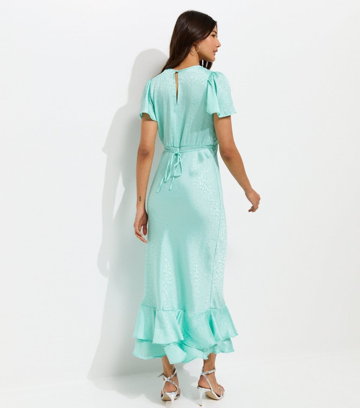 New Look Women's Light Blue Satin Ruffled Hem Midi Dress New Look - 4