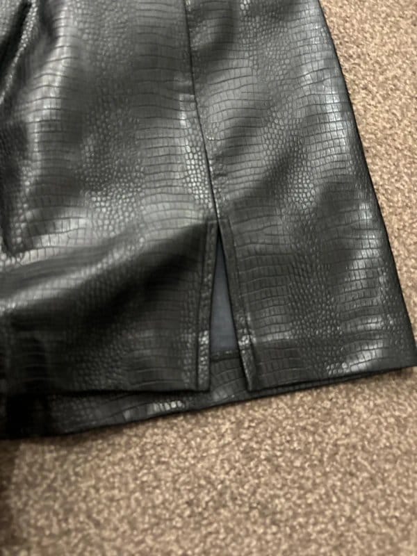 New Look Black Croc Pattern Leather Skirt