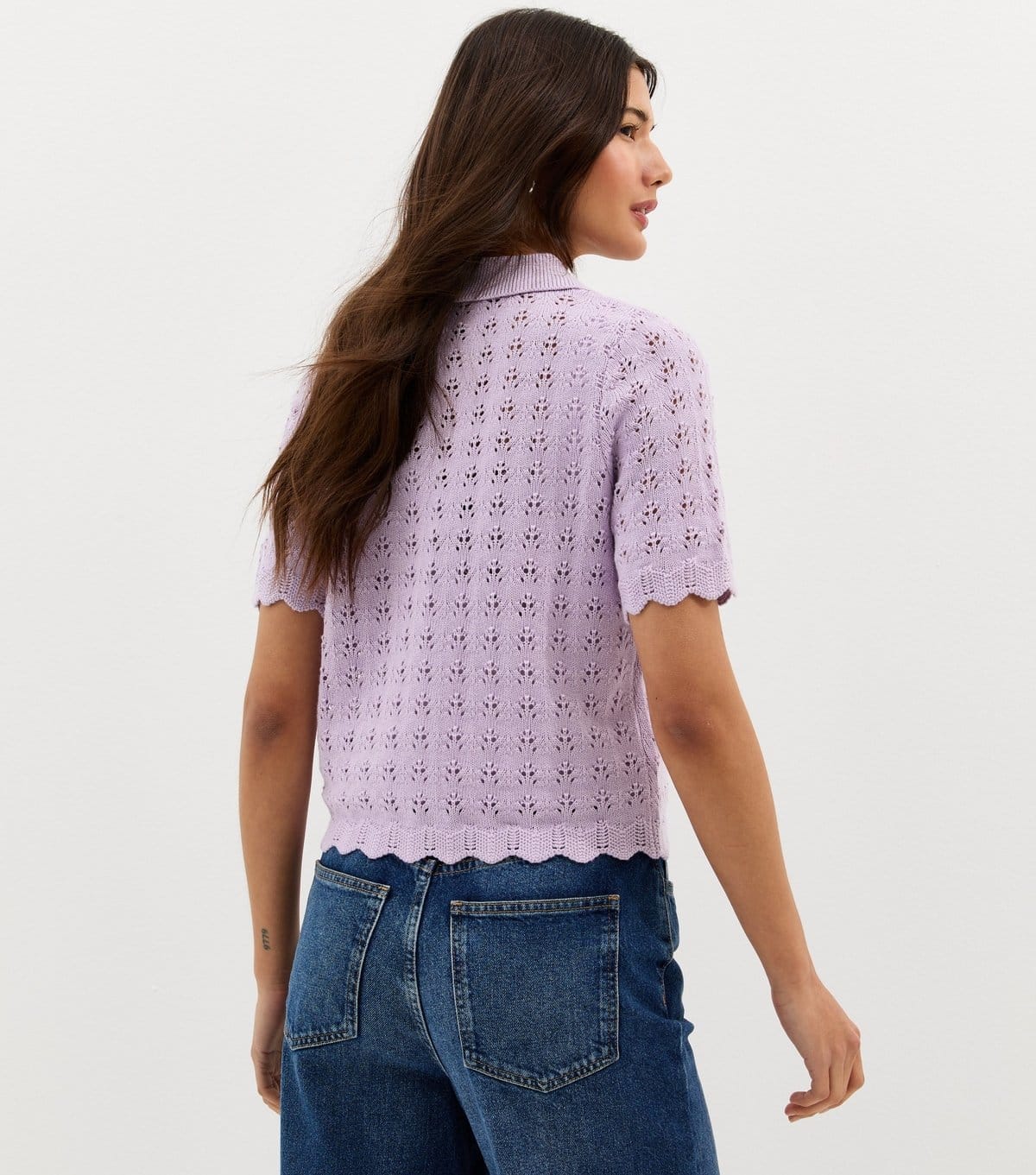 New Look Women's Lilac Cotton Rich Pointelle Button Up Short Sleeve Cardigan New Look - 4