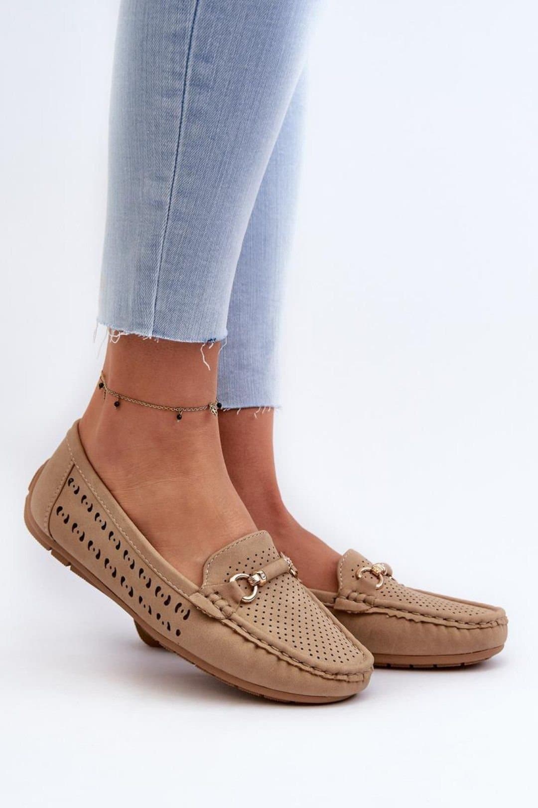 Love Lace Love Lace Women's Openwork Moccasins with Gold Front Detail Soft Insole Comfort in Brown