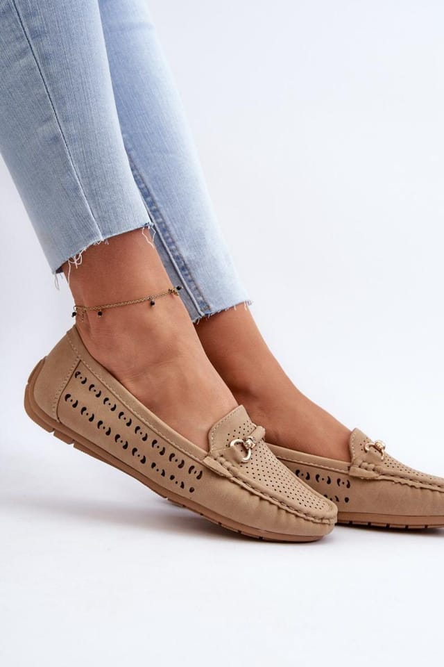Love Lace Love Lace Women's Openwork Moccasins with Gold Front Detail Soft Insole Comfort in Brown - 2