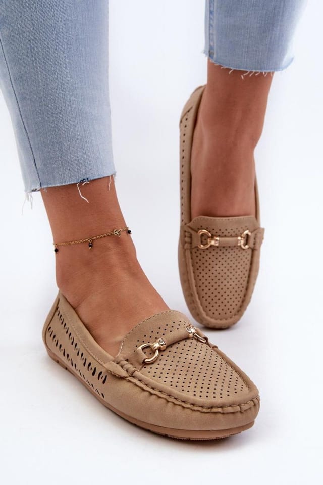 Love Lace Love Lace Women's Openwork Moccasins with Gold Front Detail Soft Insole Comfort in Brown - 3