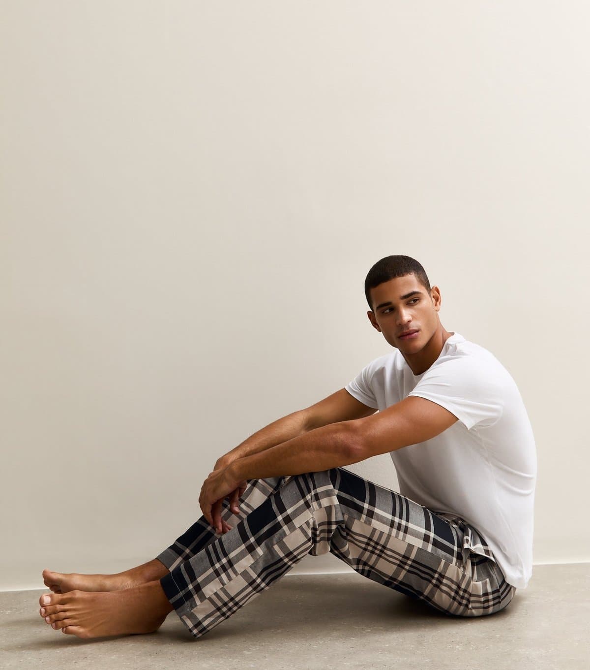 Only and Sons Men's Stone Checked Relaxed Pyjama Trousers Only and Sons New Look