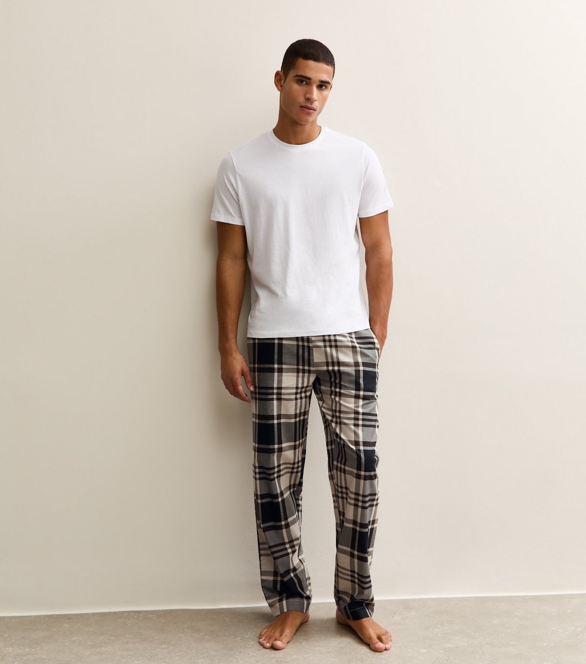 Only and Sons Men's Stone Checked Relaxed Pyjama Trousers Only and Sons New Look - 2