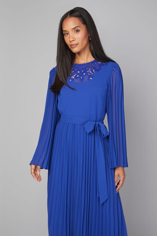 Wallis Wallis Women's Pleated Floral Trim Midi Dress in Cobalt - 2