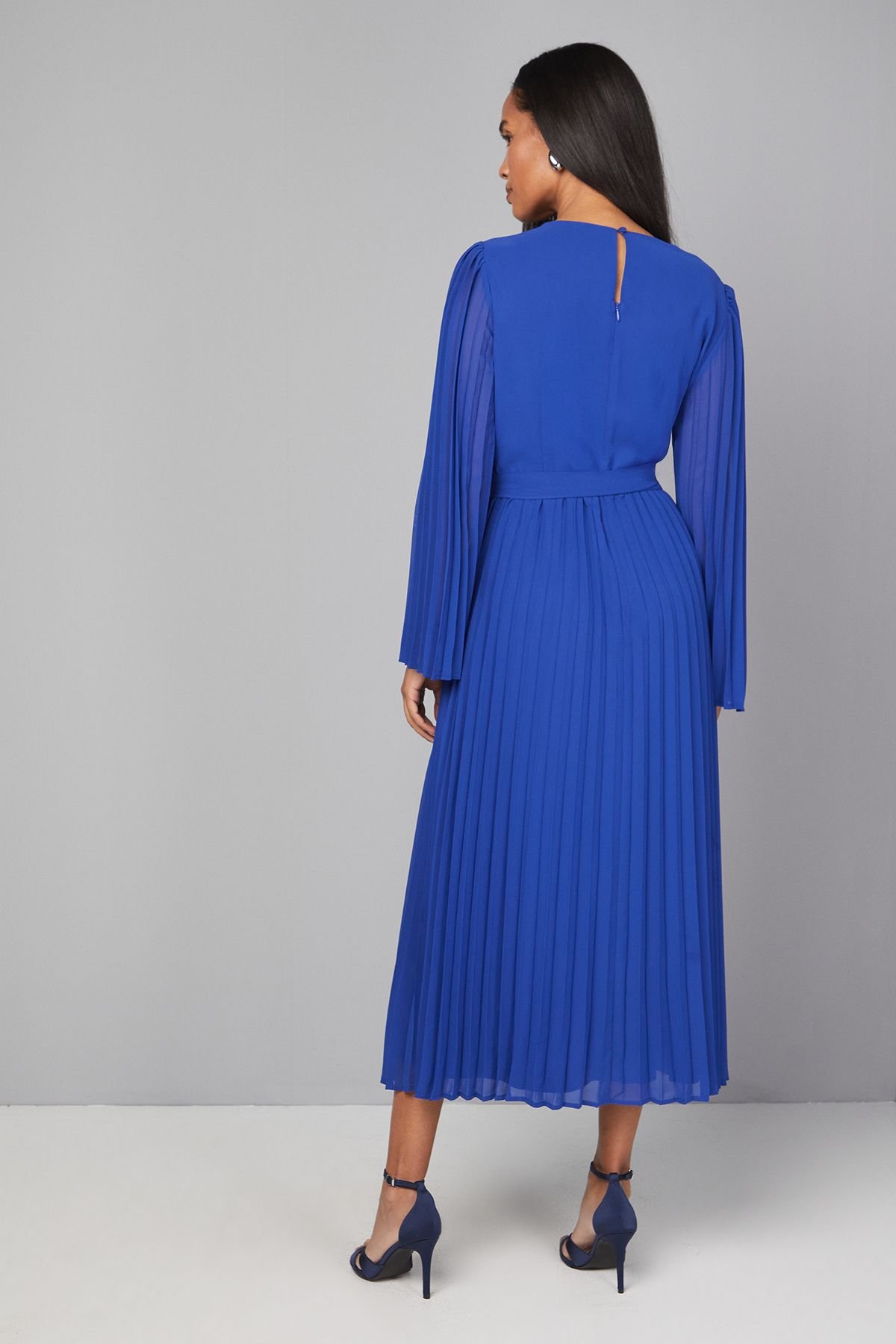 Wallis Wallis Women's Pleated Floral Trim Midi Dress in Cobalt - 3