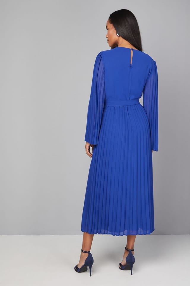 Wallis Wallis Women's Pleated Floral Trim Midi Dress in Cobalt - 3