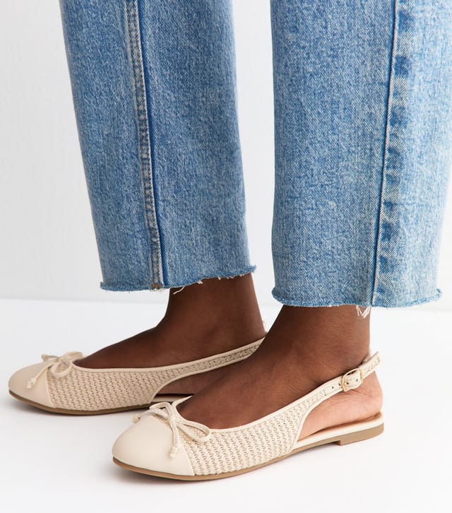New Look Women's Off White Woven Slingback Ballerina Pumps Vegan New Look - 2