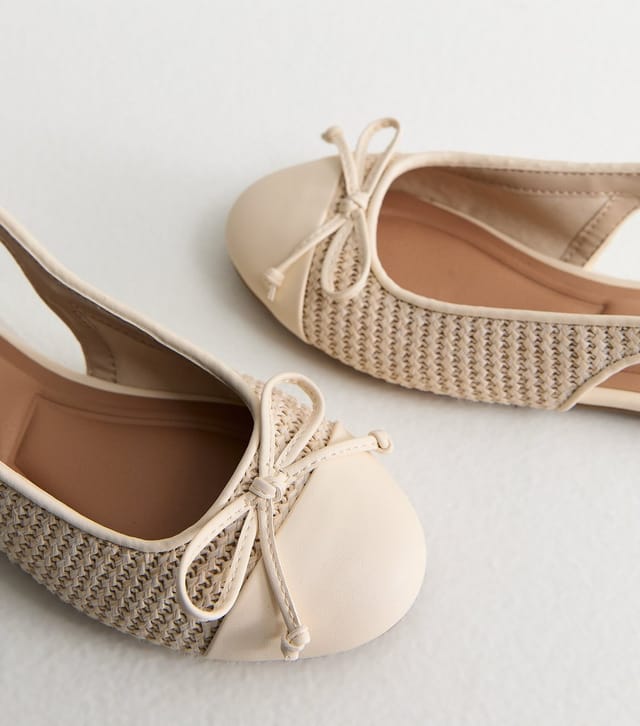 New Look Women's Off White Woven Slingback Ballerina Pumps Vegan New Look - 3