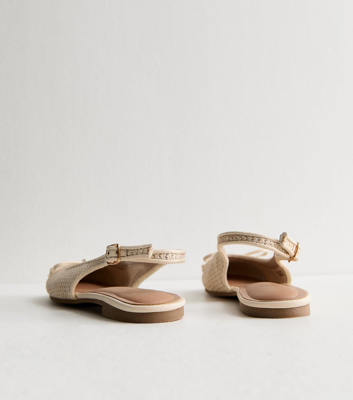 New Look Women's Off White Woven Slingback Ballerina Pumps Vegan New Look - 4