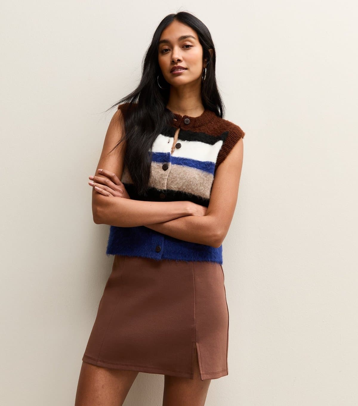 New Look Women's Dark Brown Jersey Front Split Mini Skirt New Look