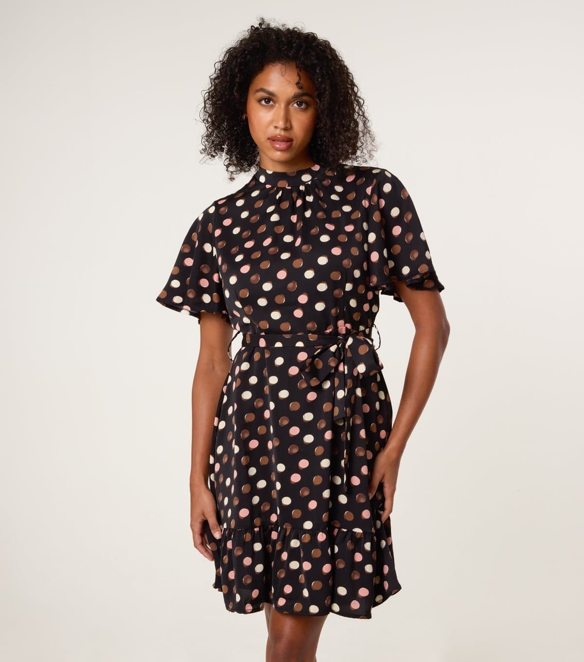 Blue Vanilla Women's Black Polka dot High Neck Mini Dress Blue Vanilla New Look