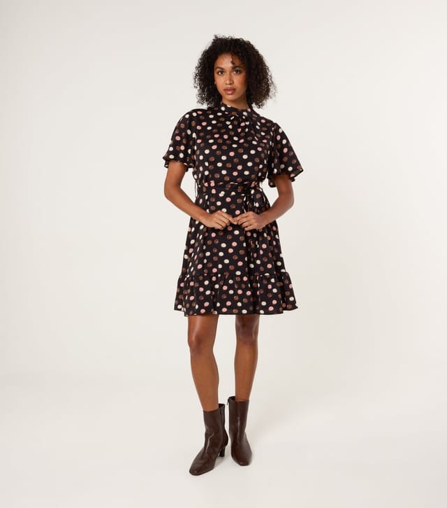Blue Vanilla Women's Black Polka dot High Neck Mini Dress Blue Vanilla New Look - 2