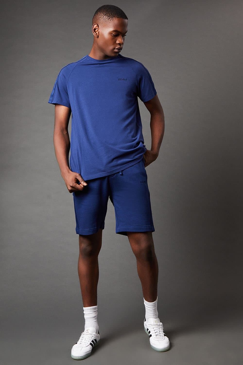 HUGO Hugo Men's Tape Tonal Logo Short Sleeve T-Shirt Dark Blue
