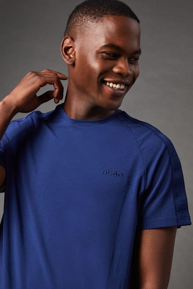HUGO Hugo Men's Tape Tonal Logo Short Sleeve T-Shirt Dark Blue - 2