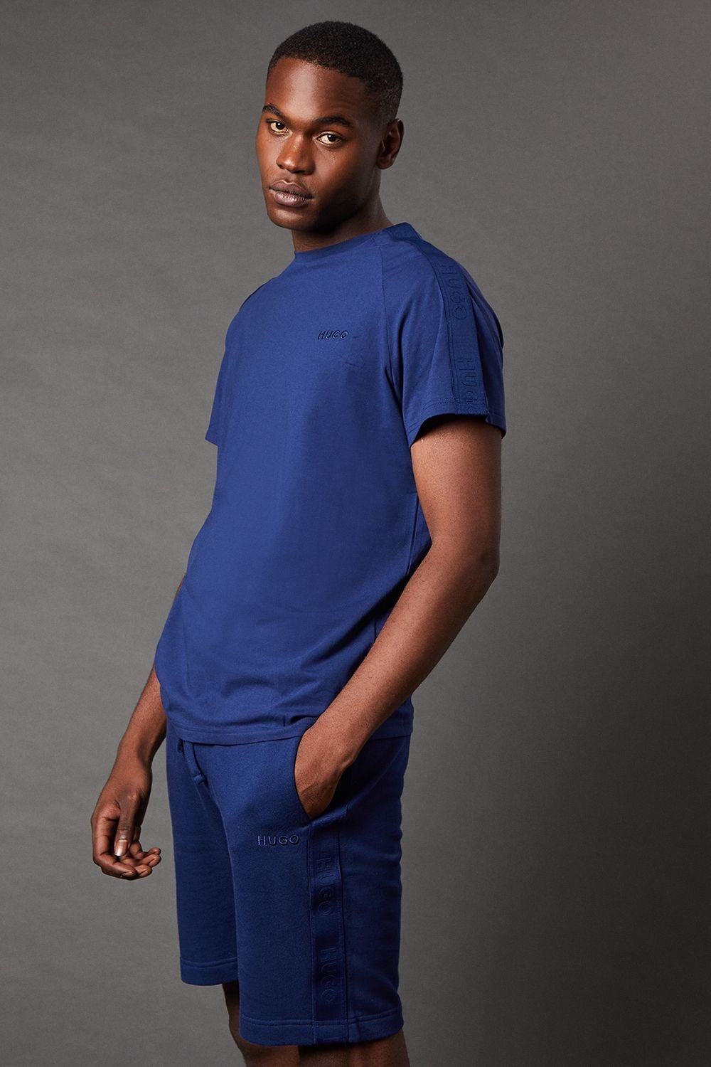 HUGO Hugo Men's Tape Tonal Logo Short Sleeve T-Shirt Dark Blue - 4