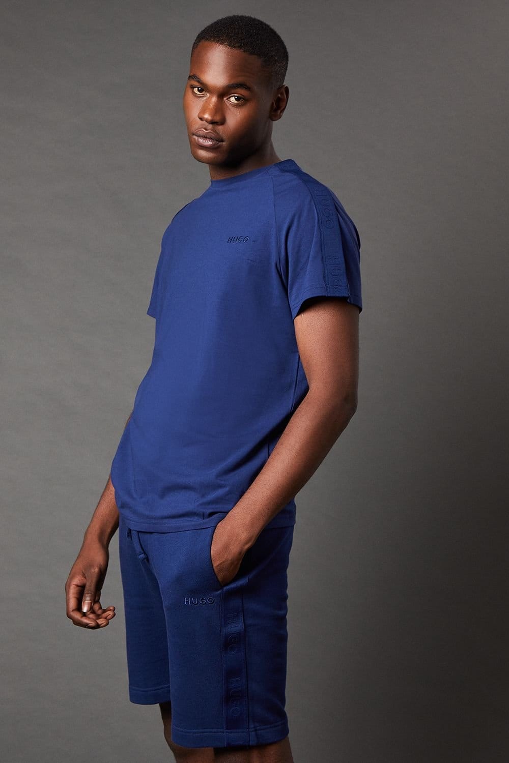 HUGO Hugo Men's Tape Tonal Logo Short Sleeve T-Shirt Dark Blue - 4