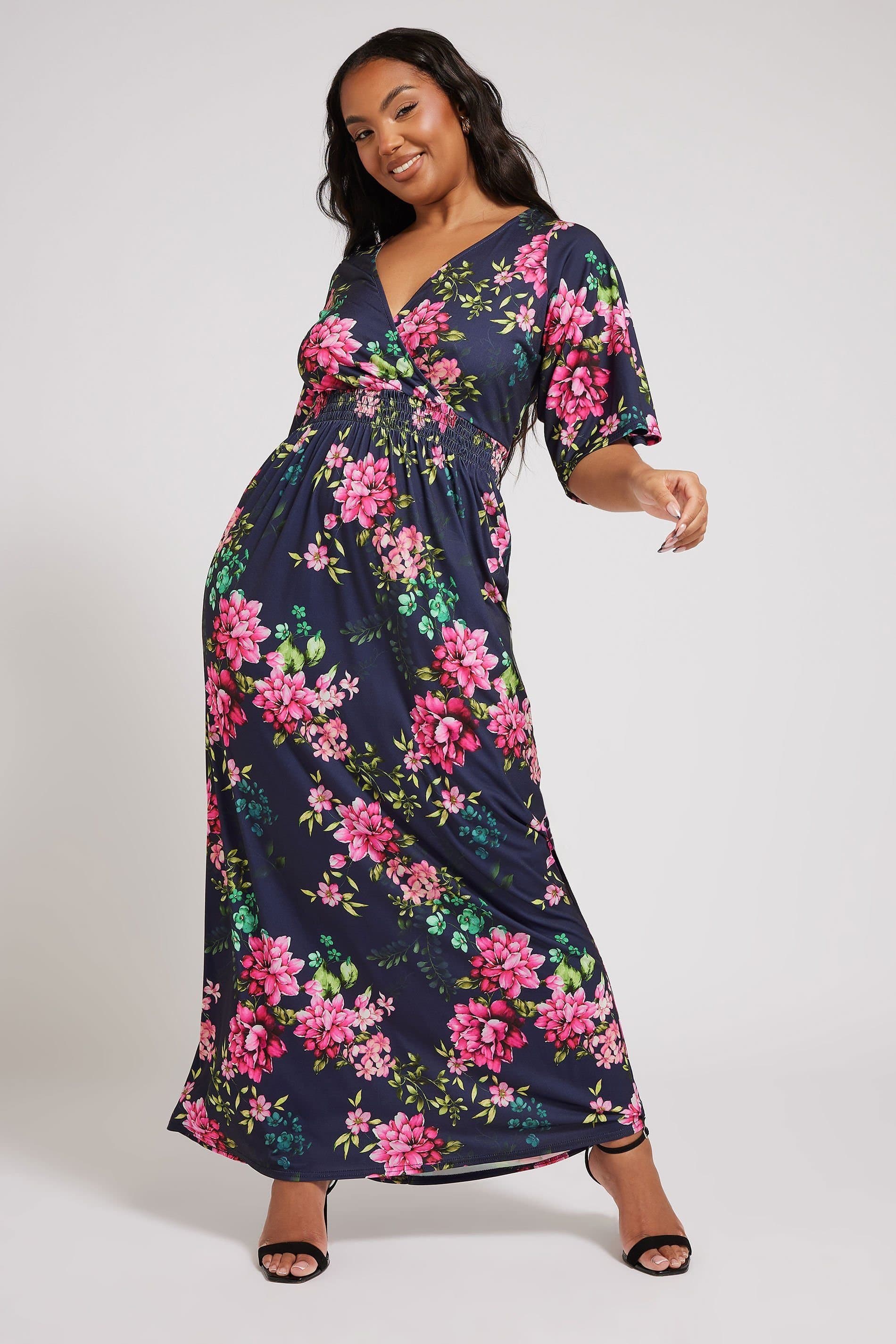 Yours Yours Women's Floral Print Maxi Dress in Dark Navy