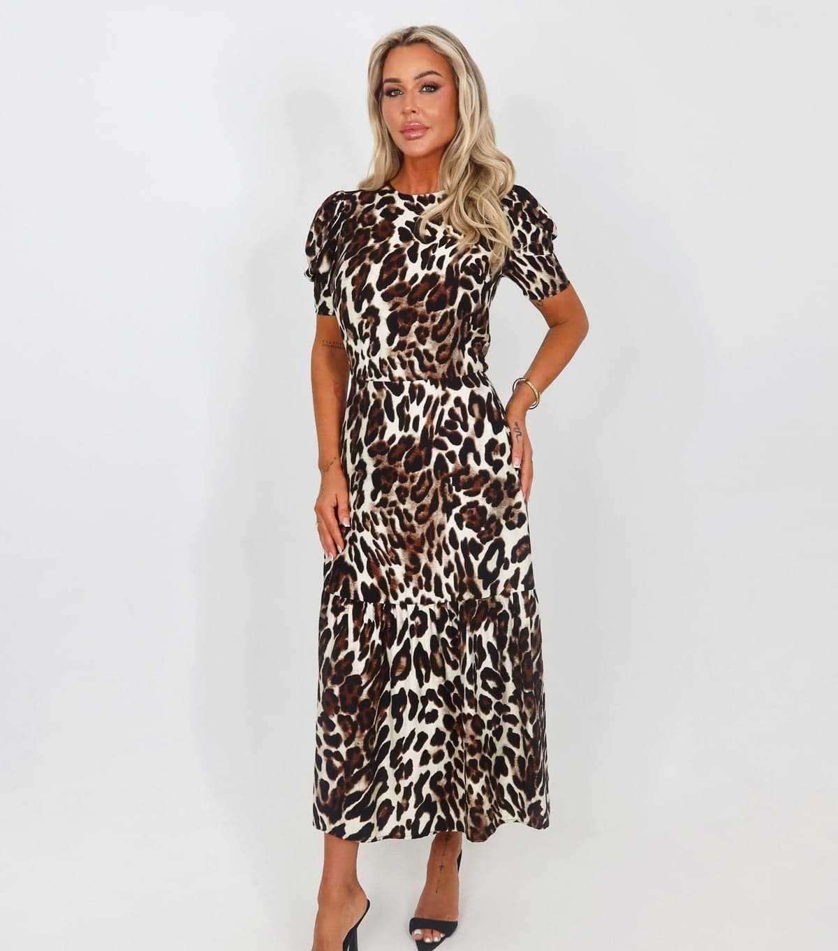 AX Paris Women's Brown Leopard Print Puff Sleeve Midi Dress AX Paris New Look