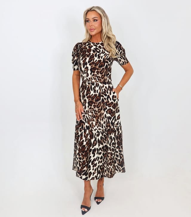 AX Paris Women's Brown Leopard Print Puff Sleeve Midi Dress AX Paris New Look - 2