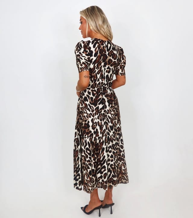 AX Paris Women's Brown Leopard Print Puff Sleeve Midi Dress AX Paris New Look - 3