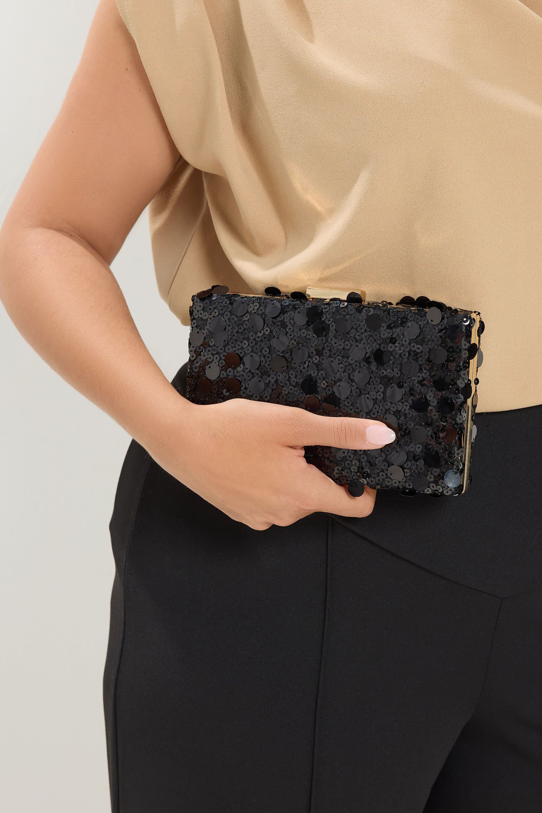 Yours Black Mixed Sequin Clutch Bag