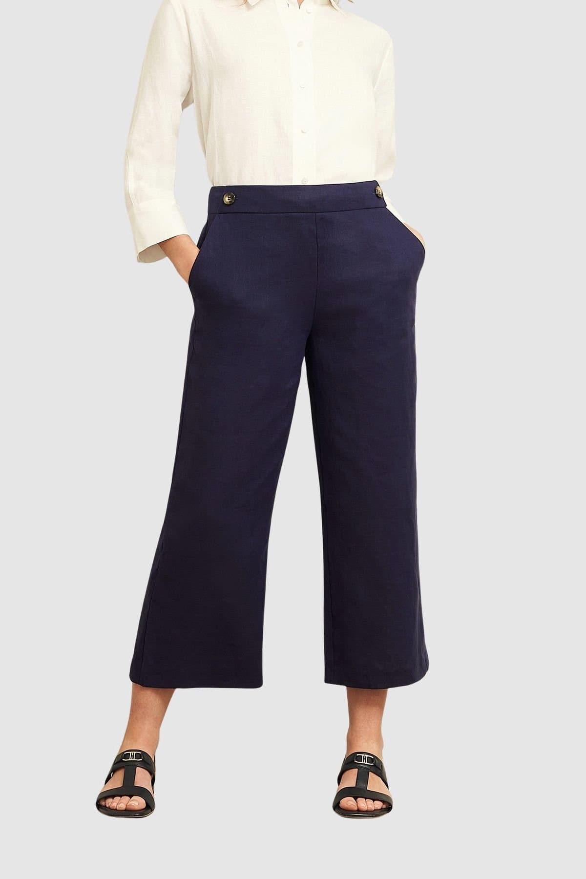 Hobbs London Hobbs London Dark Navy Linen Culotte Trousers