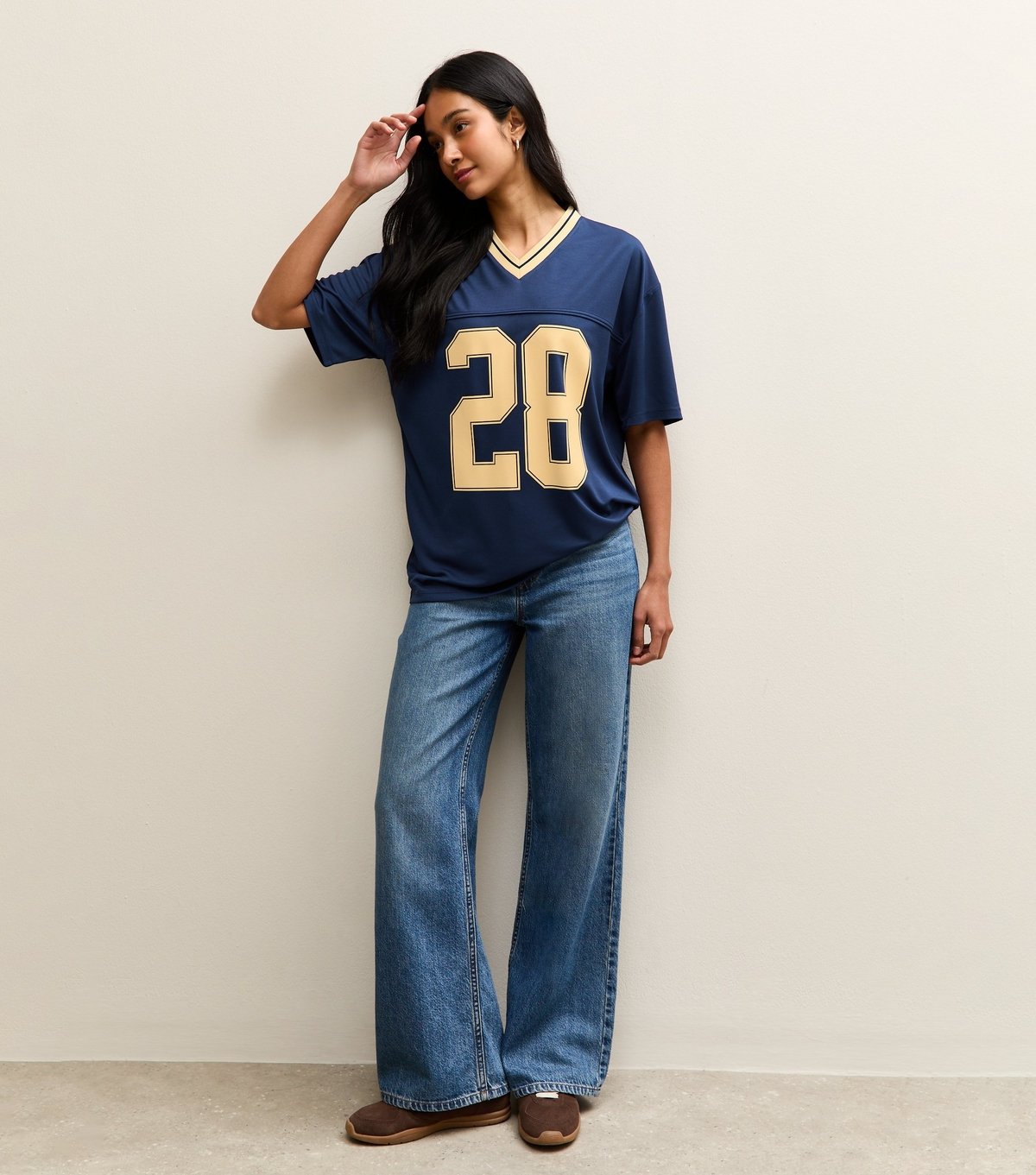 New Look Women's Navy Oversized 28 Logo Football Top New Look - 3