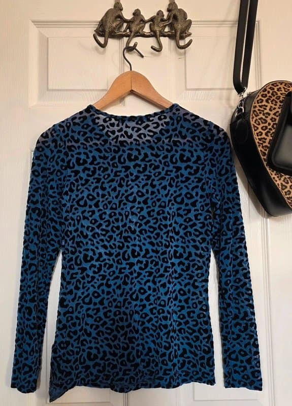 V by Very Very Blue Leopard Print Sheer Mesh Ruffle Top