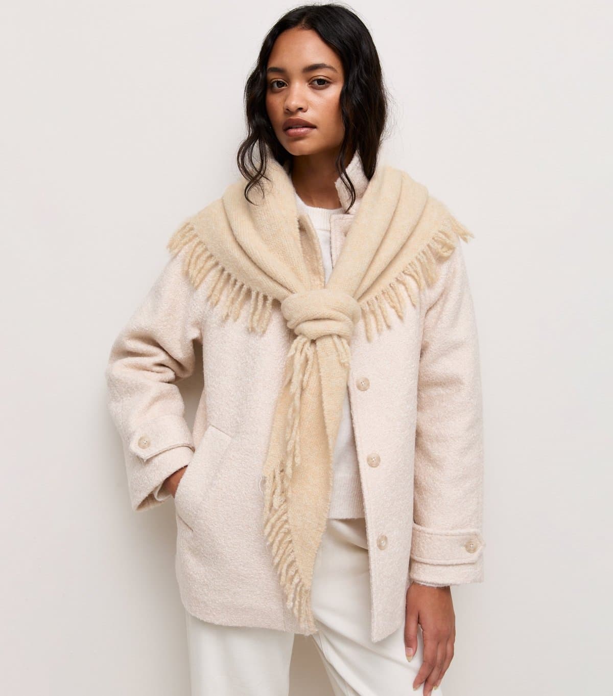New Look Oatmeal Tassle Oversized Triangle Shawl New Look