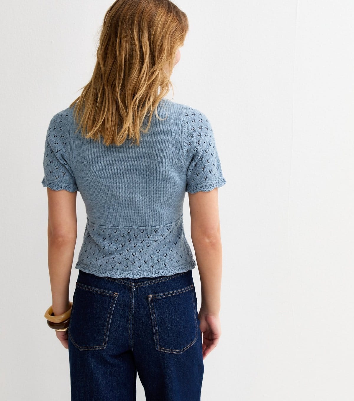 New Look Women's Light Blue Cotton Rich Knit Tie Waist Short Sleeve Cardigan New Look - 4